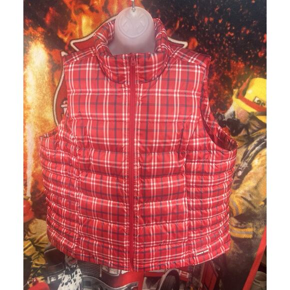 Lands End Womens Down Feather Puffer Vest Plus Red‎ Plaid Size 1X 16W/18W - Picture 1 of 6